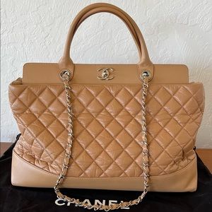 Chanel Beige Aged Calfskin Quilted Be CC Tote Bag